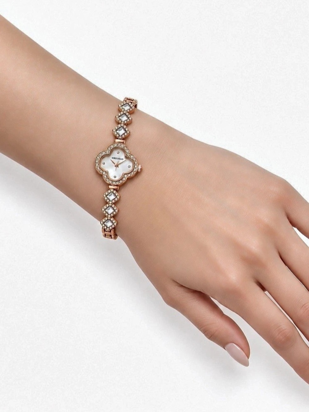 Rose-Gold White Clover Rhinestone Watch - Picture 3 of 3